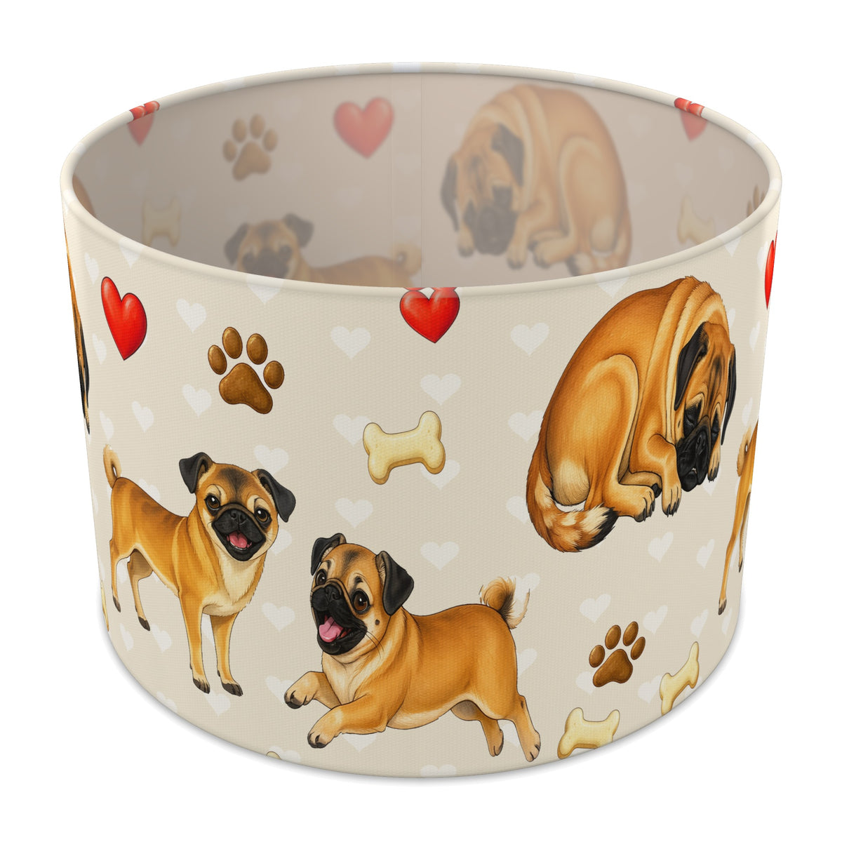 Cream Pug Love lampshade - 30cm x 21cm Table