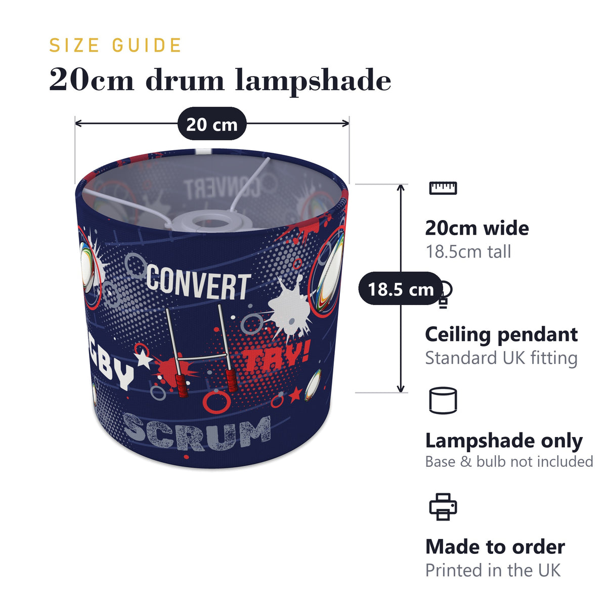Navy Rugby Crazy lampshade - 20cm x 18.5cm Ceiling - photo 7