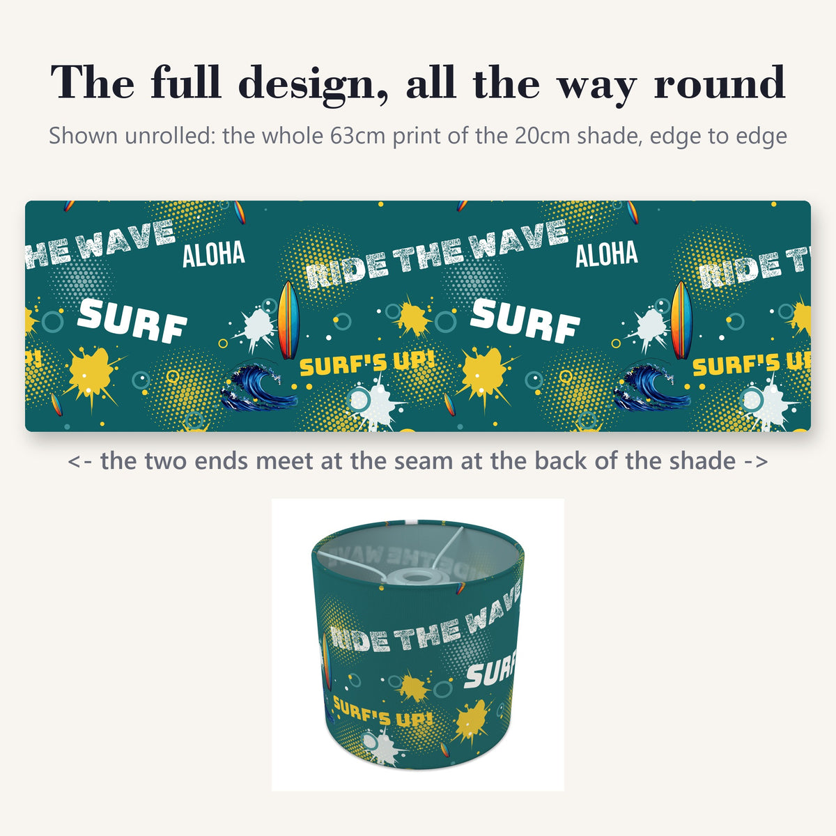 Teal Surf's Up lampshade - 20cm x 18.5cm Ceiling - photo 9