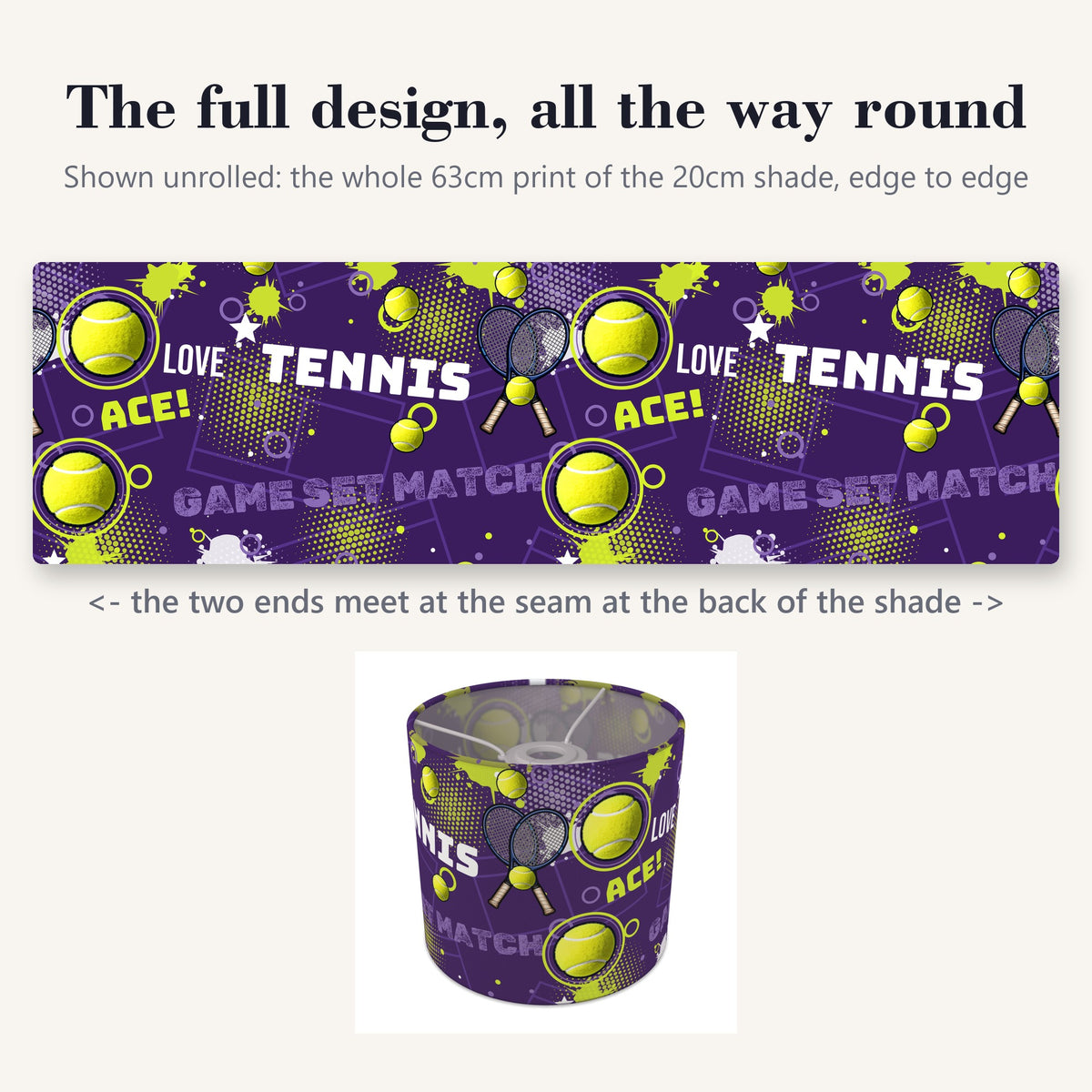 Purple Tennis Ace lampshade - 20cm x 18.5cm Ceiling - photo 9