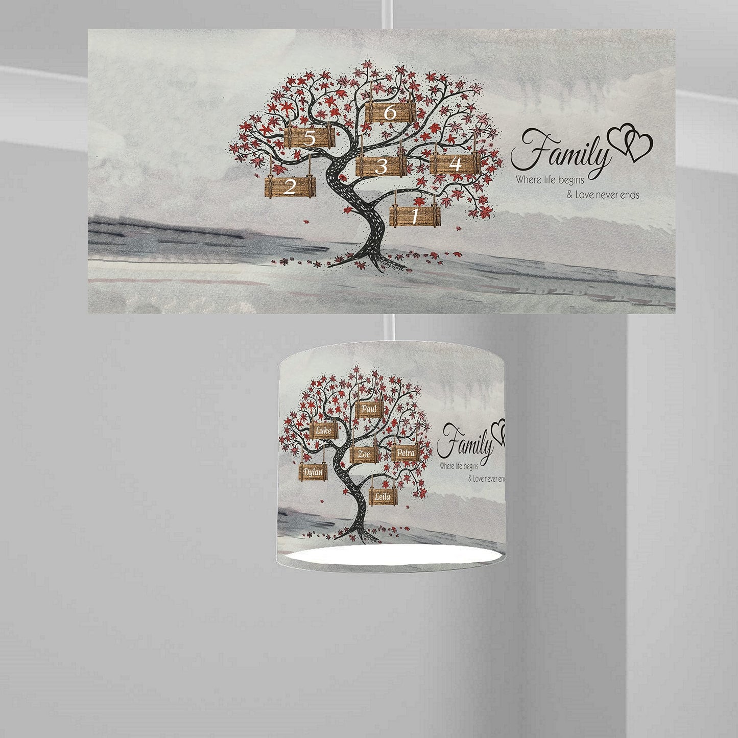Personalized Family Tree Ceiling Lampshade Lightshade for Room - 20cm x 18.5cm