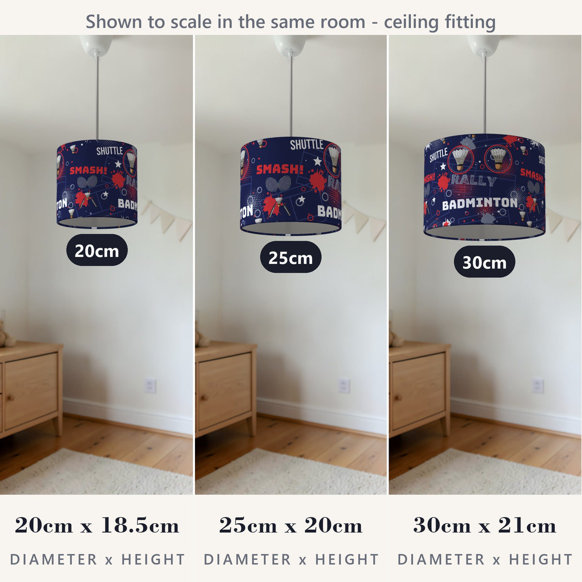 Navy Badminton Smash lampshade - 20cm x 18.5cm Ceiling - photo 4
