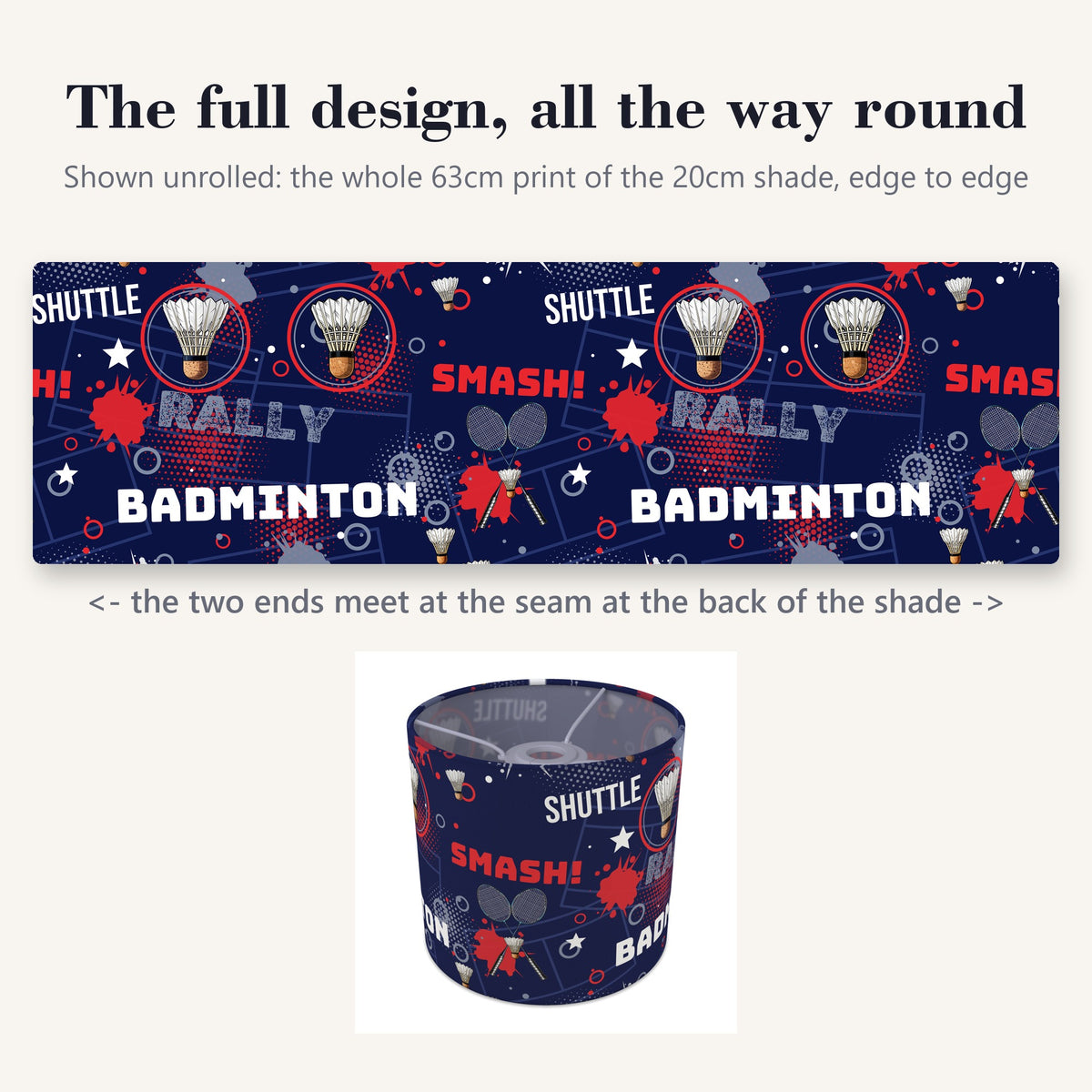Navy Badminton Smash lampshade - 20cm x 18.5cm Ceiling - photo 9