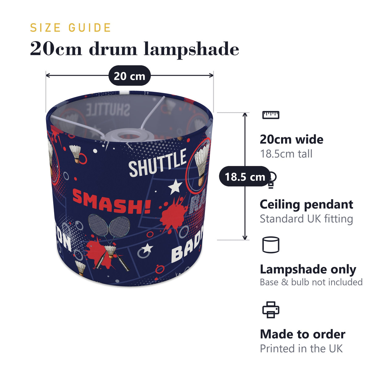 Navy Badminton Smash lampshade - 20cm x 18.5cm Ceiling - photo 7
