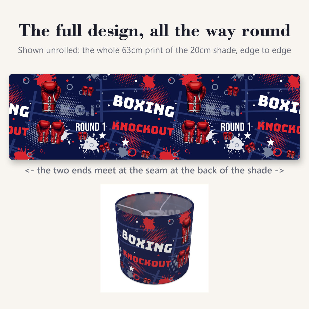 Navy Knockout Boxing lampshade - 20cm x 18.5cm Ceiling - photo 9