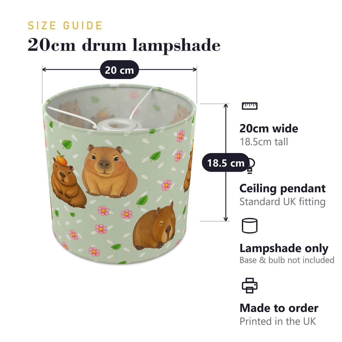 Sage Capybara Chill lampshade - 20cm x 18.5cm Ceiling - photo 7