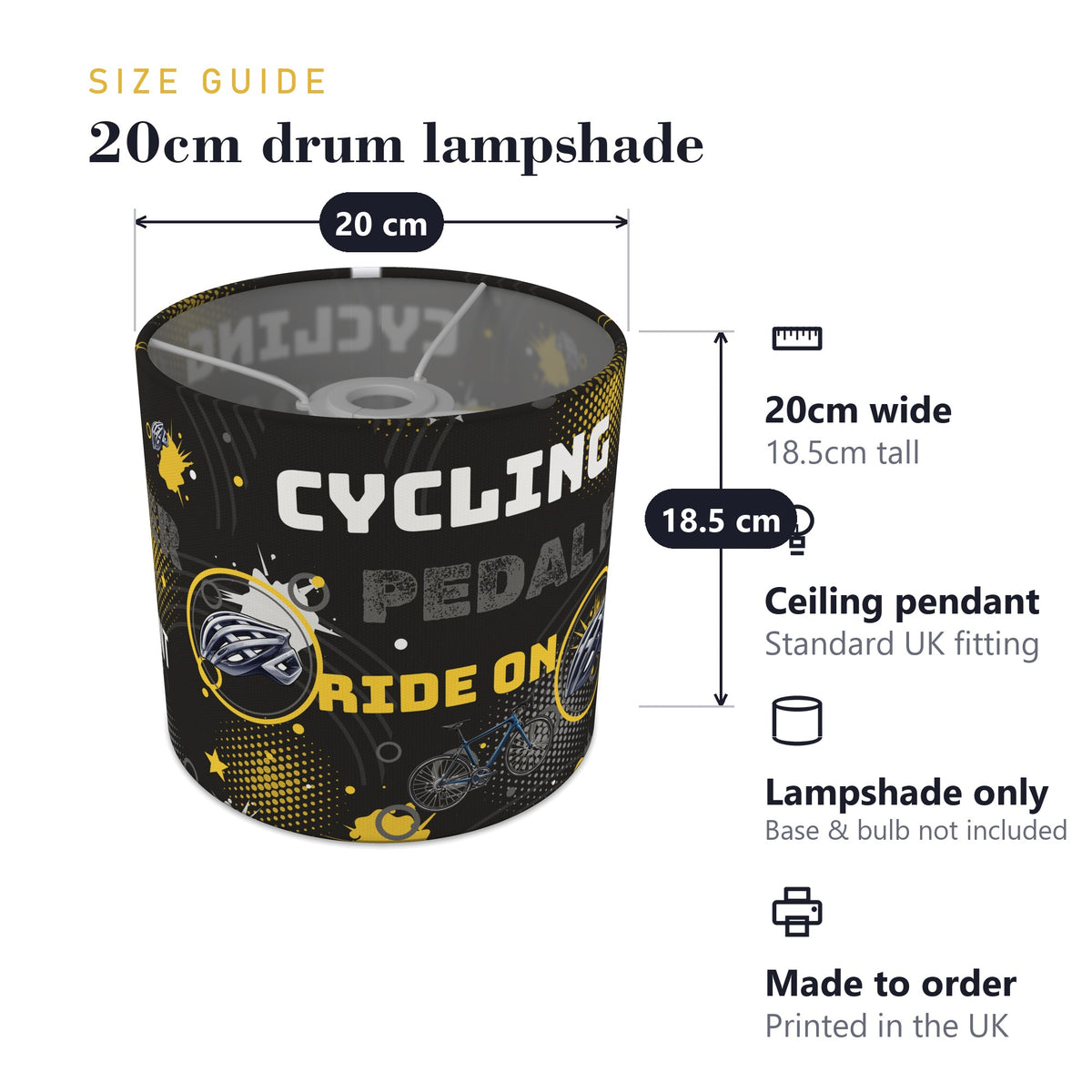 Black Pedal Power lampshade - 20cm x 18.5cm Ceiling - photo 7