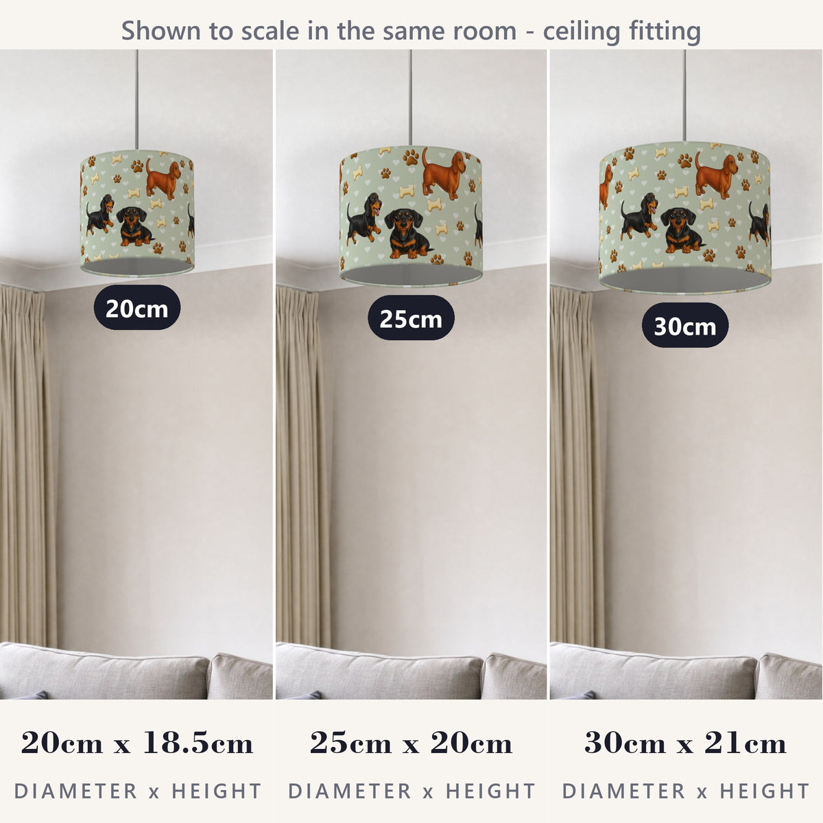 Sage Dachshund Love lampshade - 20cm x 18.5cm Ceiling - photo 4