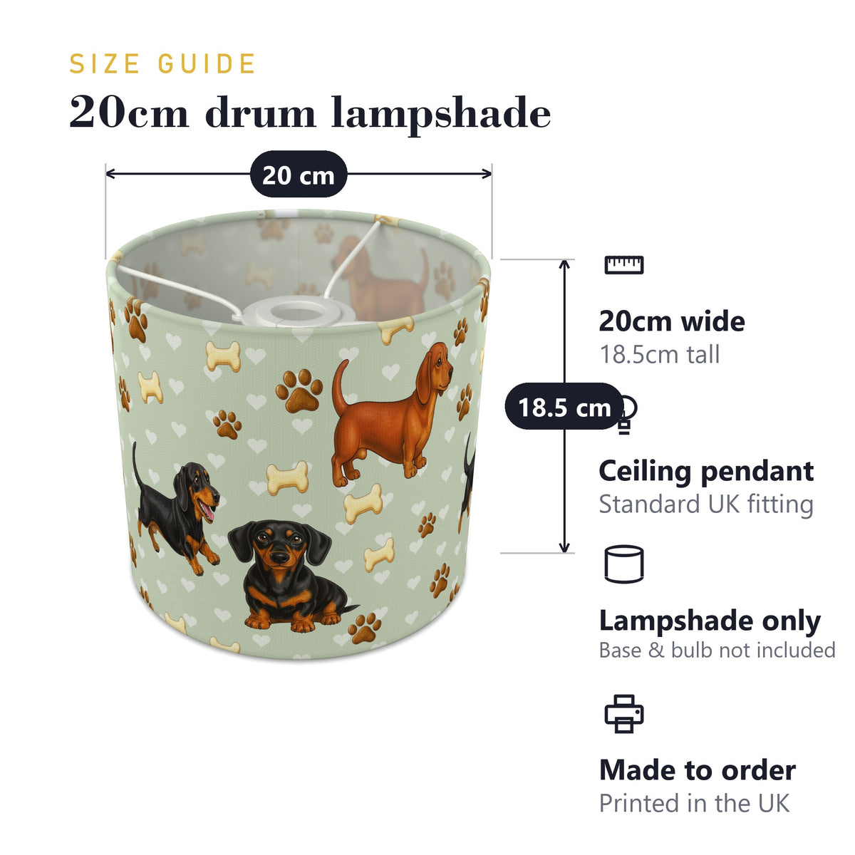 Sage Dachshund Love lampshade - 20cm x 18.5cm Ceiling - photo 7