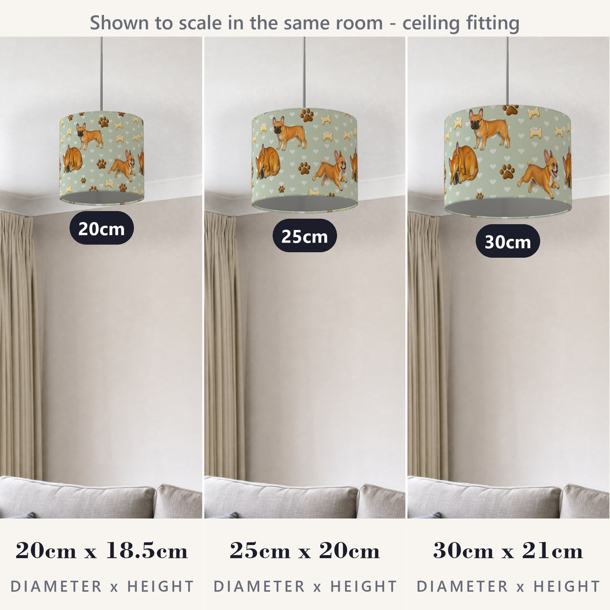 Sage French Bulldog Love lampshade - 20cm x 18.5cm Ceiling - photo 4