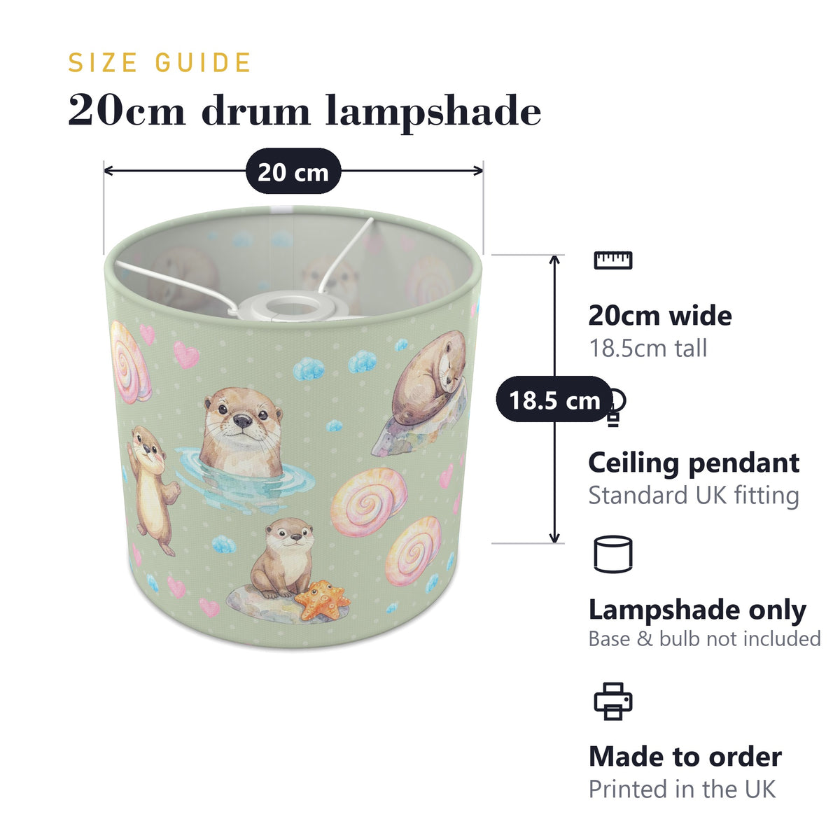 Sage Otter Friends lampshade - 20cm x 18.5cm Ceiling - photo 7