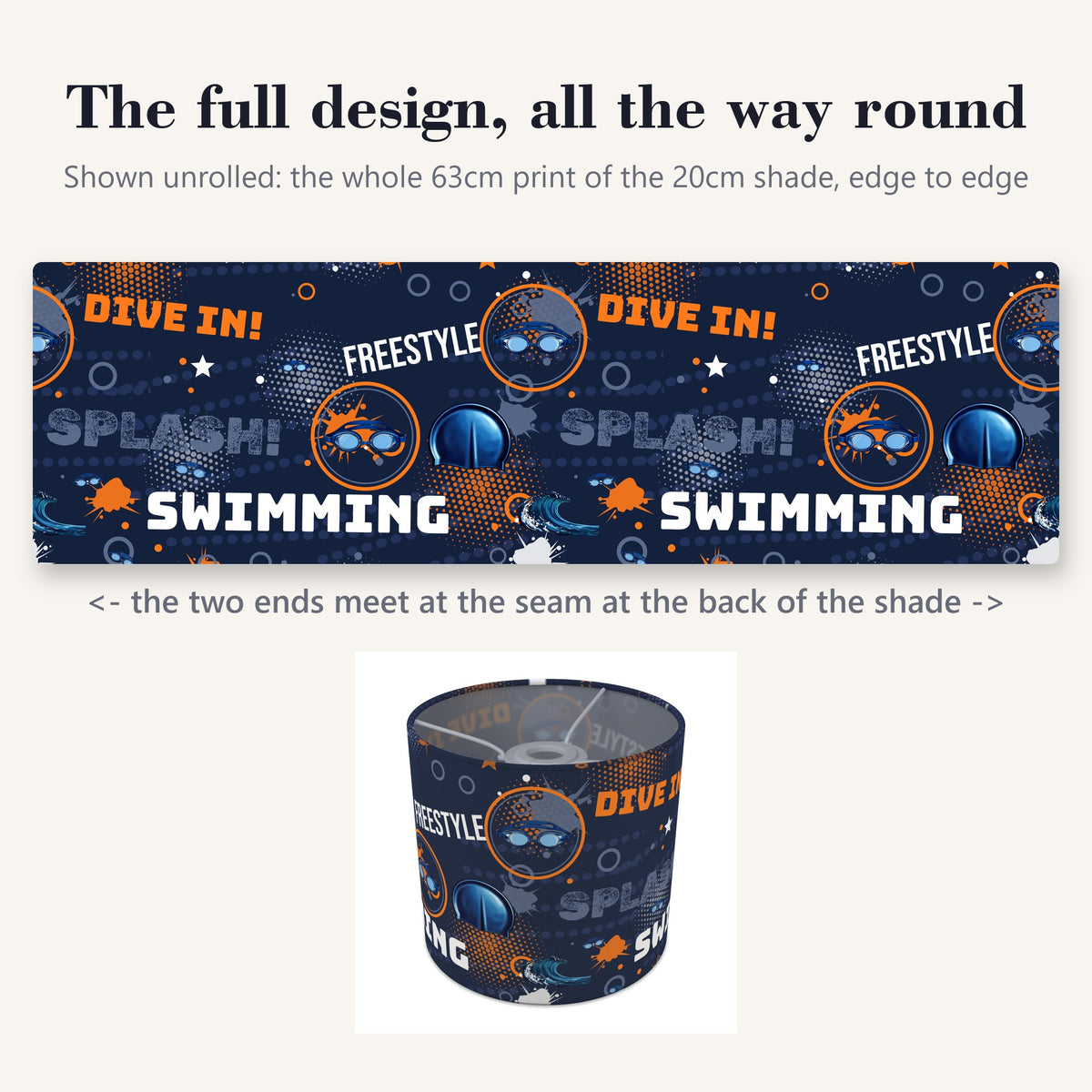 Navy Splash Swimming lampshade - 20cm x 18.5cm Ceiling - photo 9
