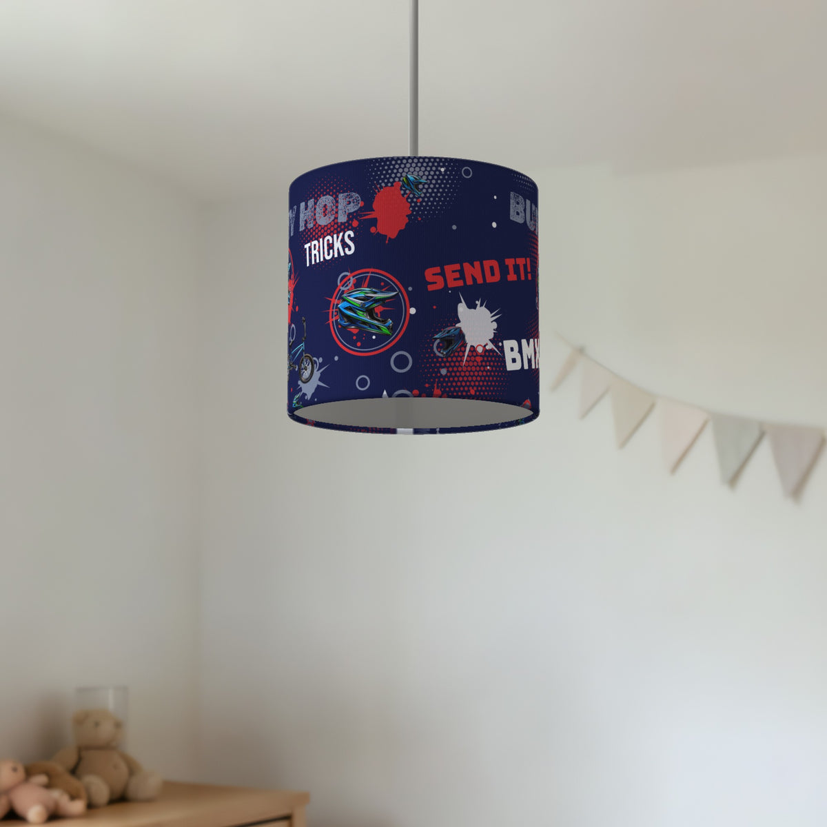 Navy Blue BMX Tricks lampshade - 20cm x 18.5cm Ceiling - photo 2