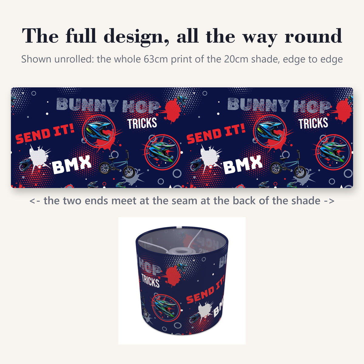 Navy Blue BMX Tricks lampshade - 20cm x 18.5cm Ceiling - photo 9