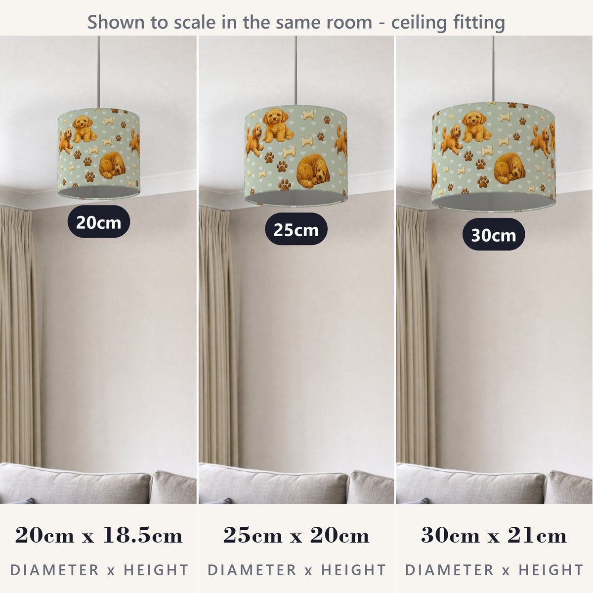 Sage Cockapoo Love lampshade - 20cm x 18.5cm Ceiling - photo 4