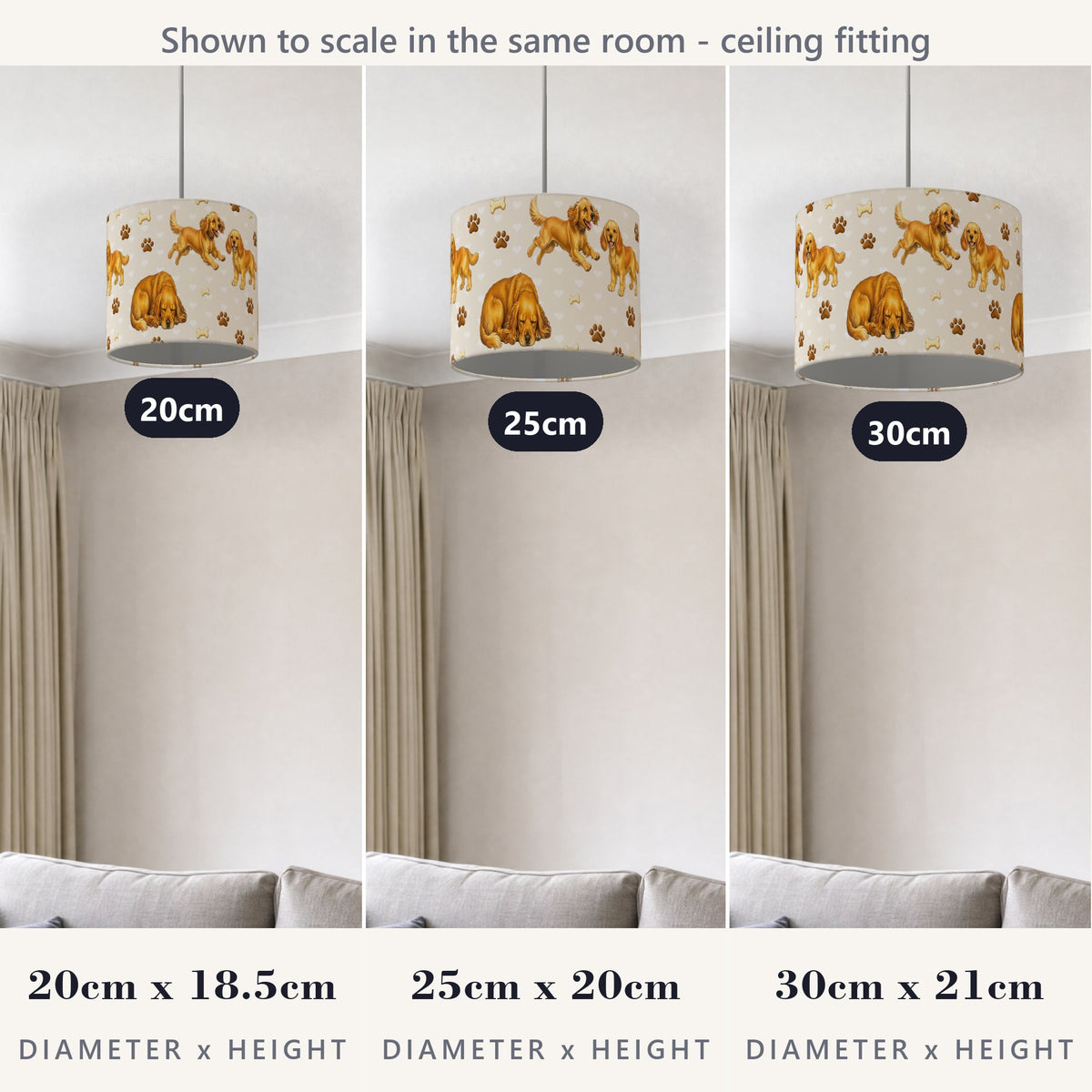 Cream Cocker Spaniel Love lampshade - 20cm x 18.5cm Ceiling - photo 4