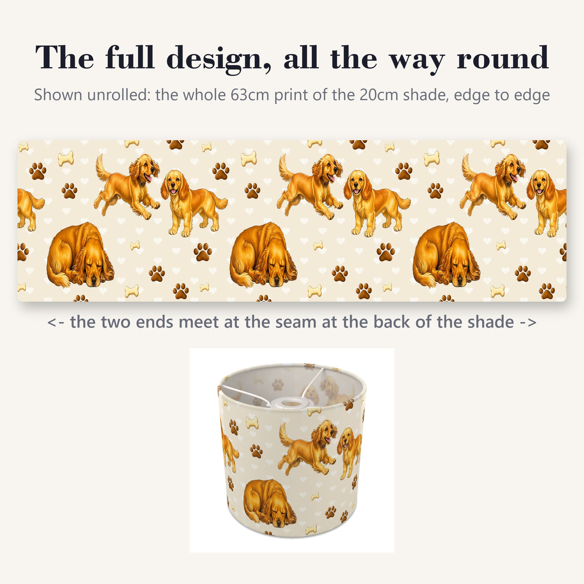 Cream Cocker Spaniel Love lampshade - 20cm x 18.5cm Ceiling - photo 9
