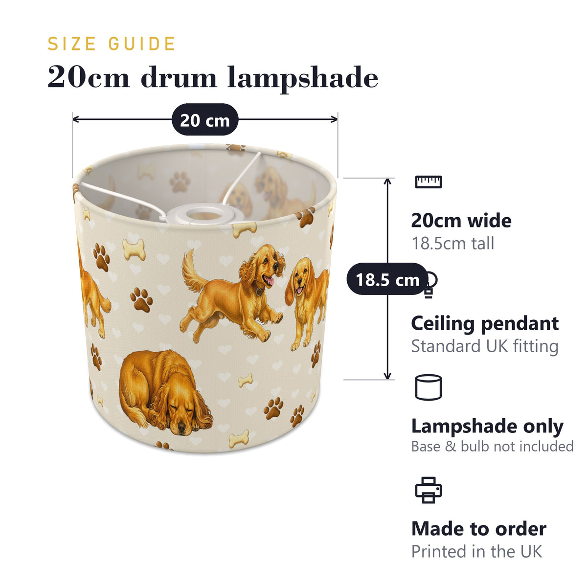 Cream Cocker Spaniel Love lampshade - 20cm x 18.5cm Ceiling - photo 7