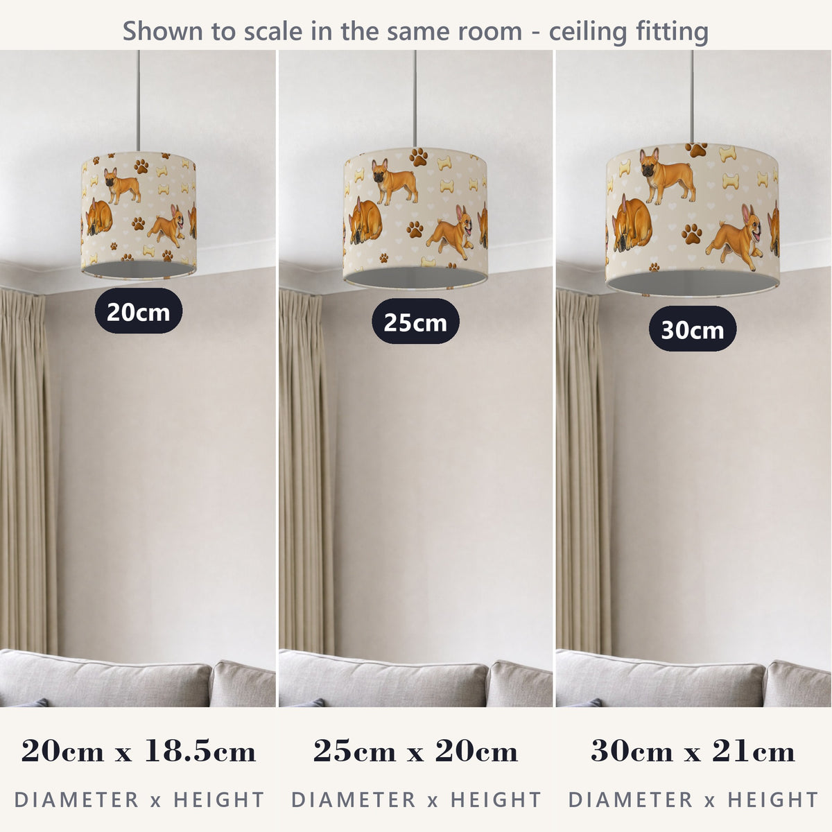 Cream French Bulldog Love lampshade - 20cm x 18.5cm Ceiling - photo 4
