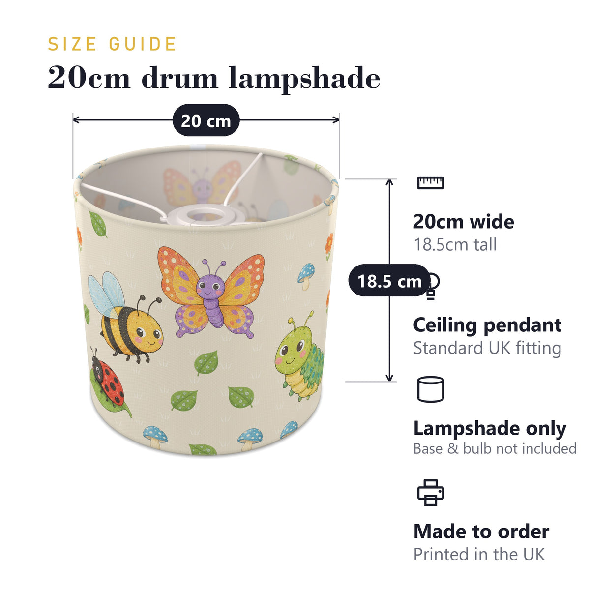 Cream Garden Bugs lampshade - 20cm x 18.5cm Ceiling - photo 7