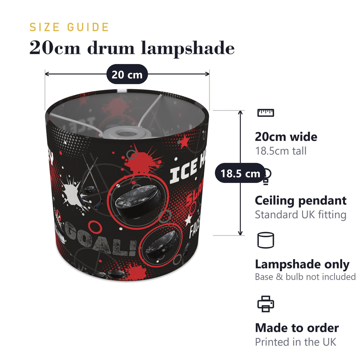 Black Ice Hockey Face lampshade - 20cm x 18.5cm Ceiling - photo 7