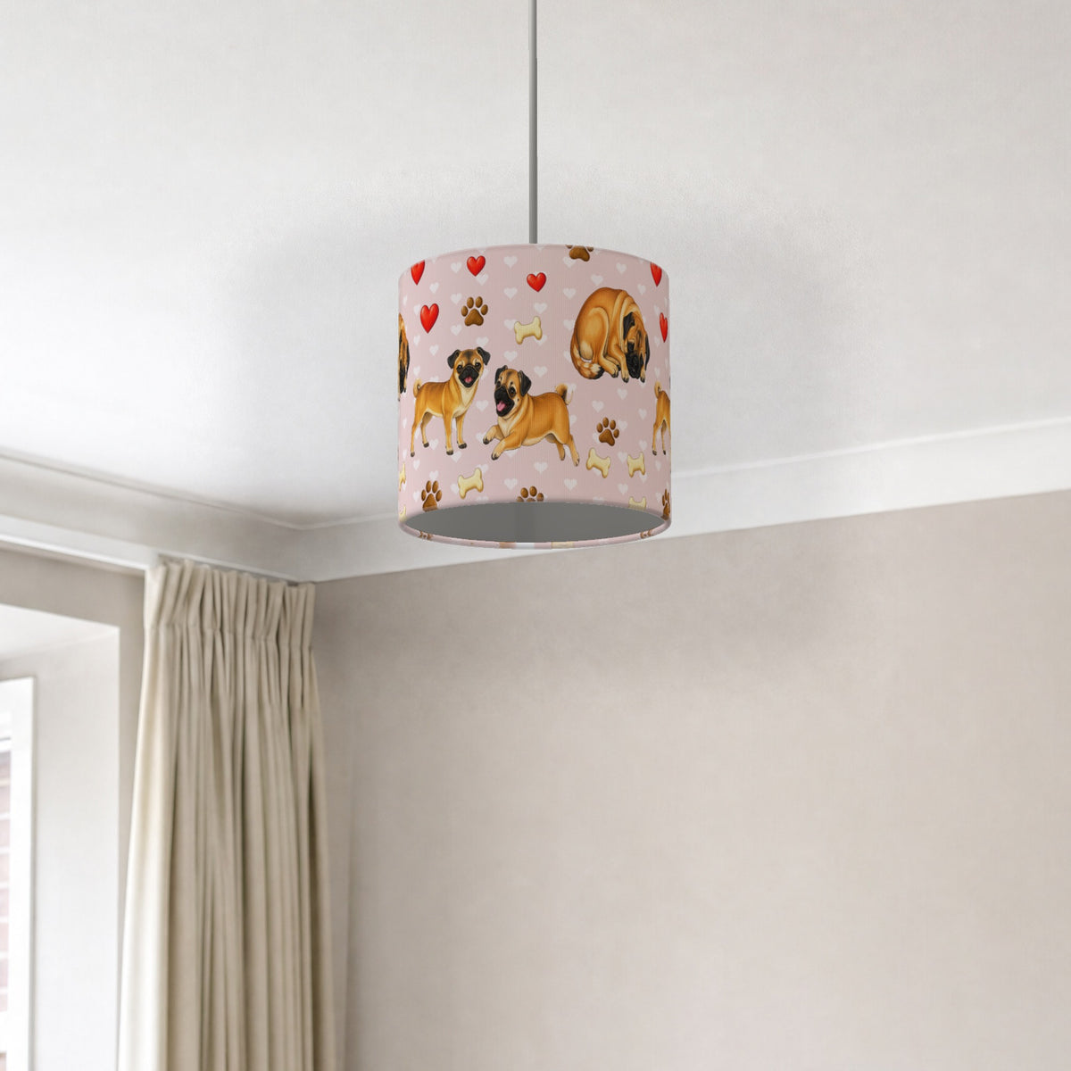 Blush Pug Love lampshade - 20cm x 18.5cm Ceiling - photo 2
