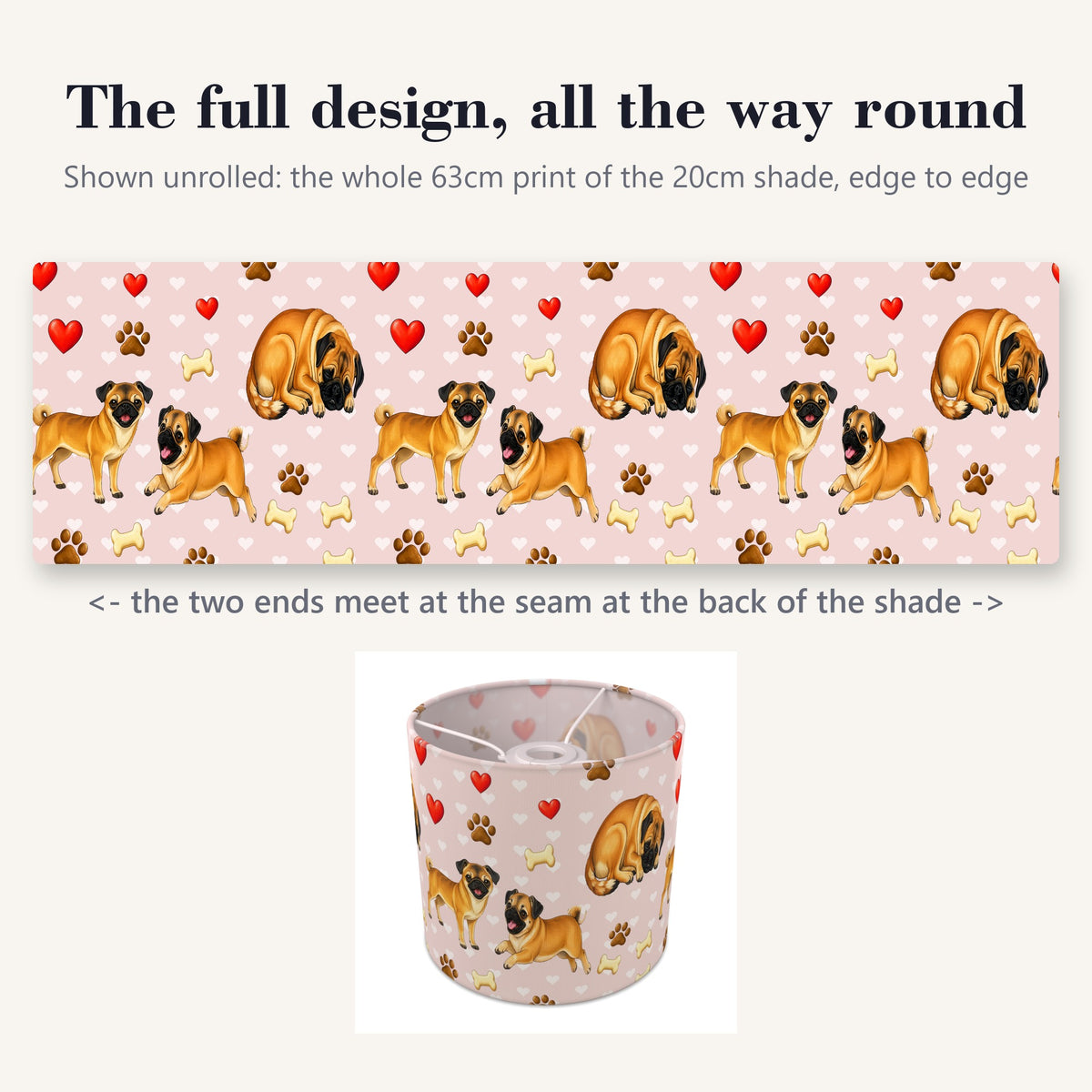 Blush Pug Love lampshade - 20cm x 18.5cm Ceiling - photo 9