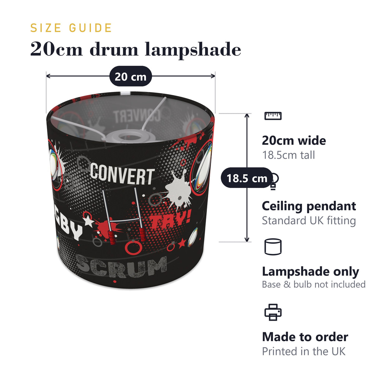 Black Rugby Crazy lampshade - 20cm x 18.5cm Ceiling - photo 7