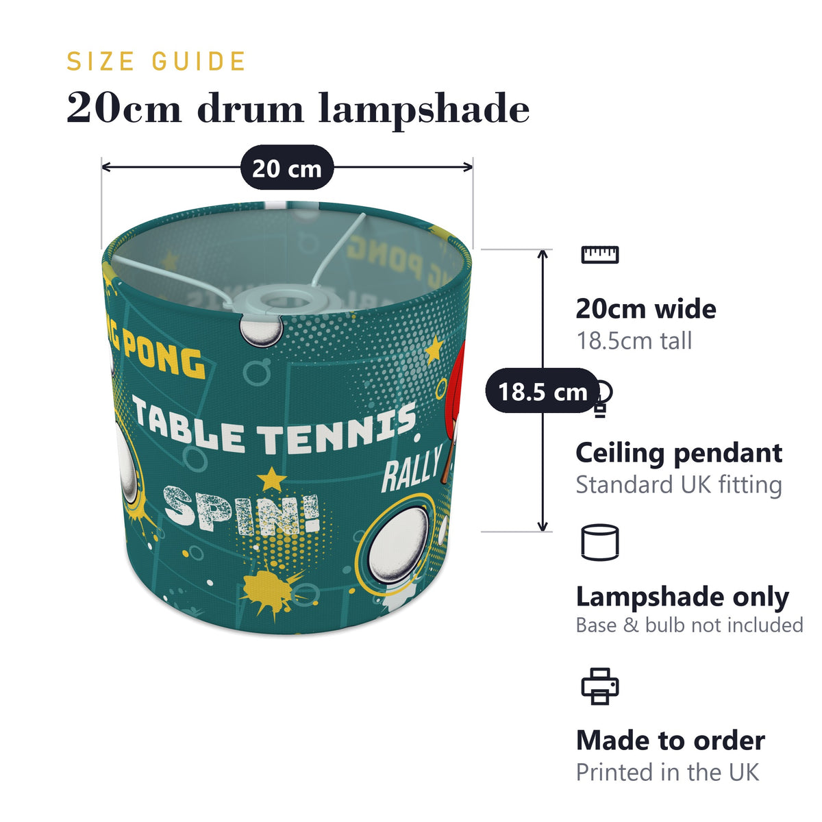 Teal Ping Pong Rally lampshade - 20cm x 18.5cm Ceiling - photo 7