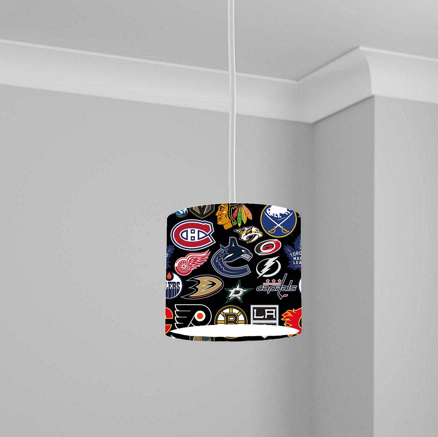 NHL Teams Logo Pattern Ceiling Lampshade Lightshade for Room - 20cm x 18.5cm, White Modern Design