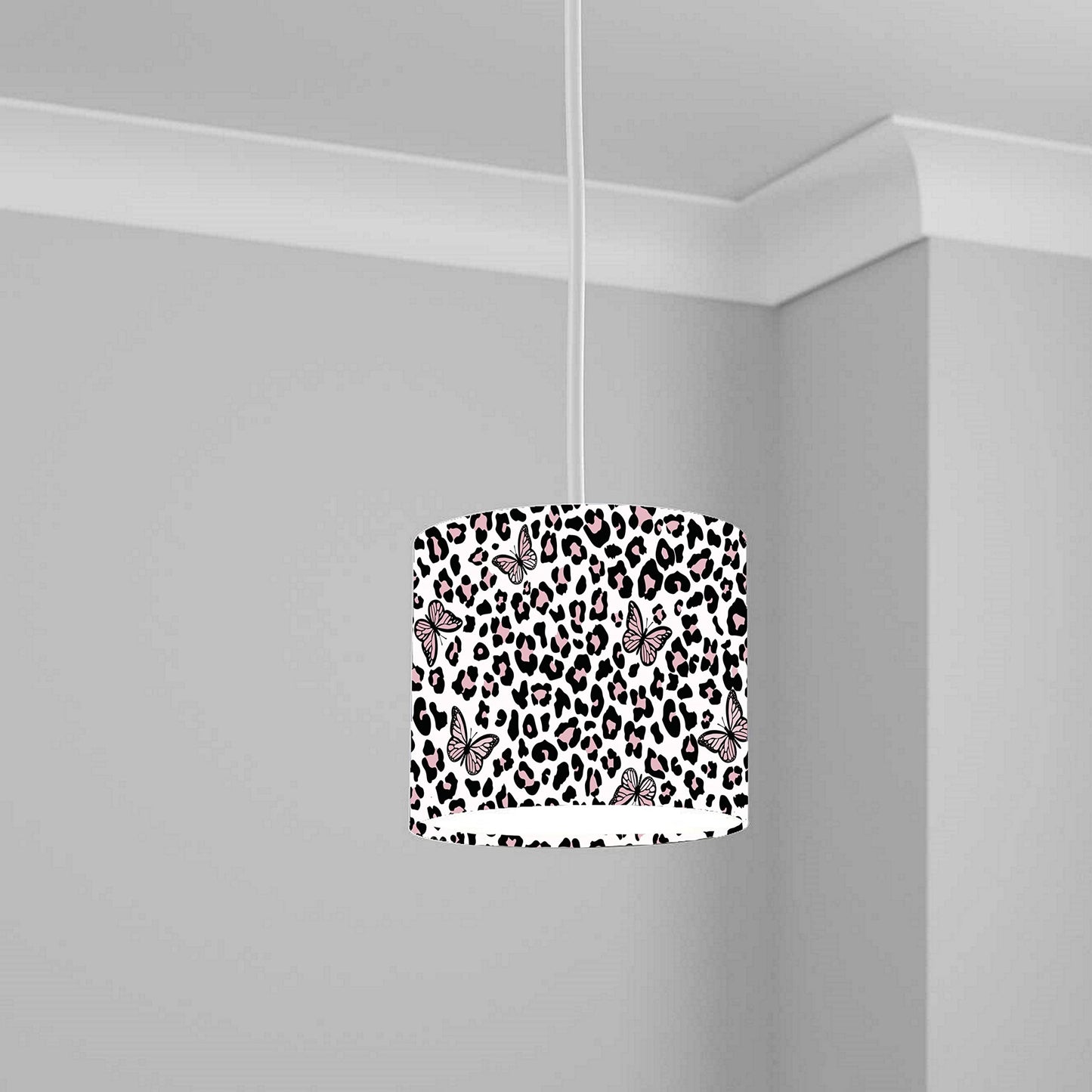 Pink Butterfly and Leopard Print Ceiling Lampshade Lightshade for Nursery - 20cm x 18.5cm