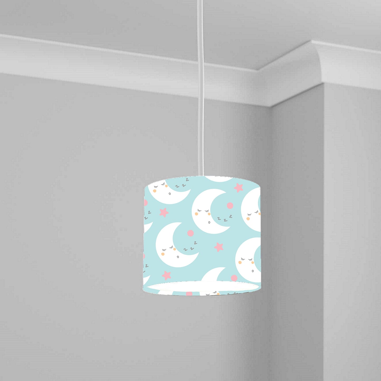 Cute Sleeping Moon and Pink Stars Ceiling Lampshade Lightshade for Nursery - 20cm x 18.5cm