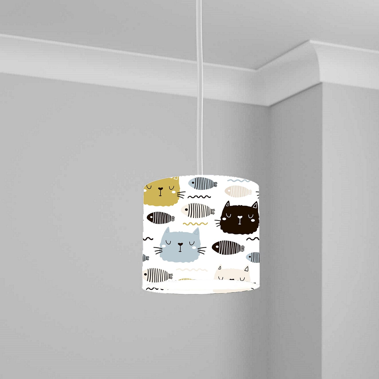 Cats and Fish Lampshade Kids Kitten Bedroom lightshade Light Shade 20CM X 18.5CM
