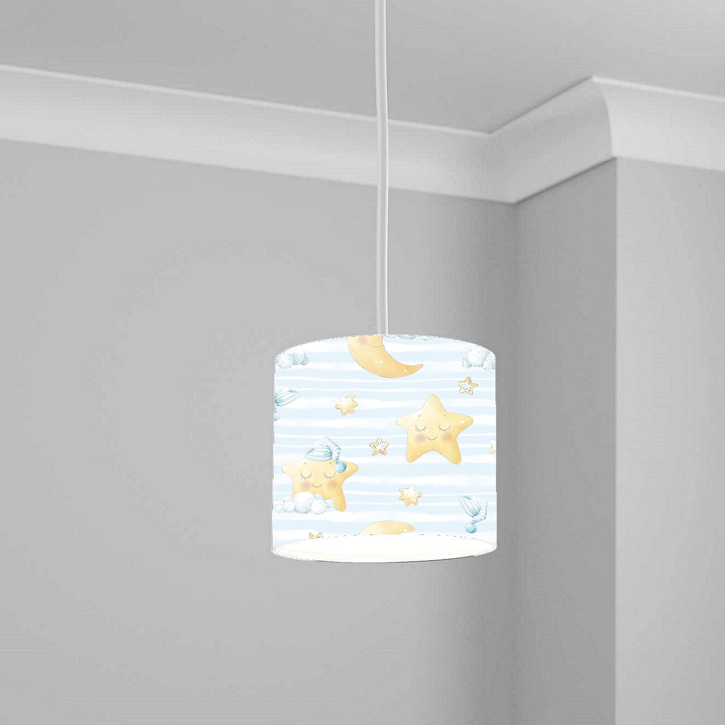 Blue Moon and Star Pattern Ceiling Lampshade Lightshade for Room - 20cm x 18.5cm