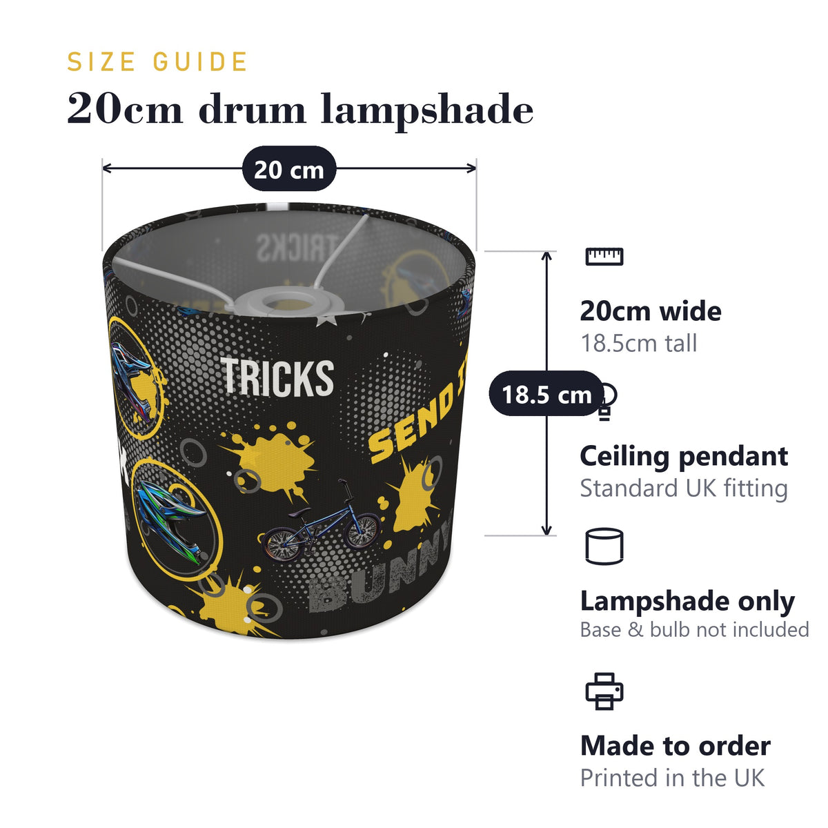 Black BMX Tricks II lampshade - 20cm x 18.5cm Ceiling - photo 7