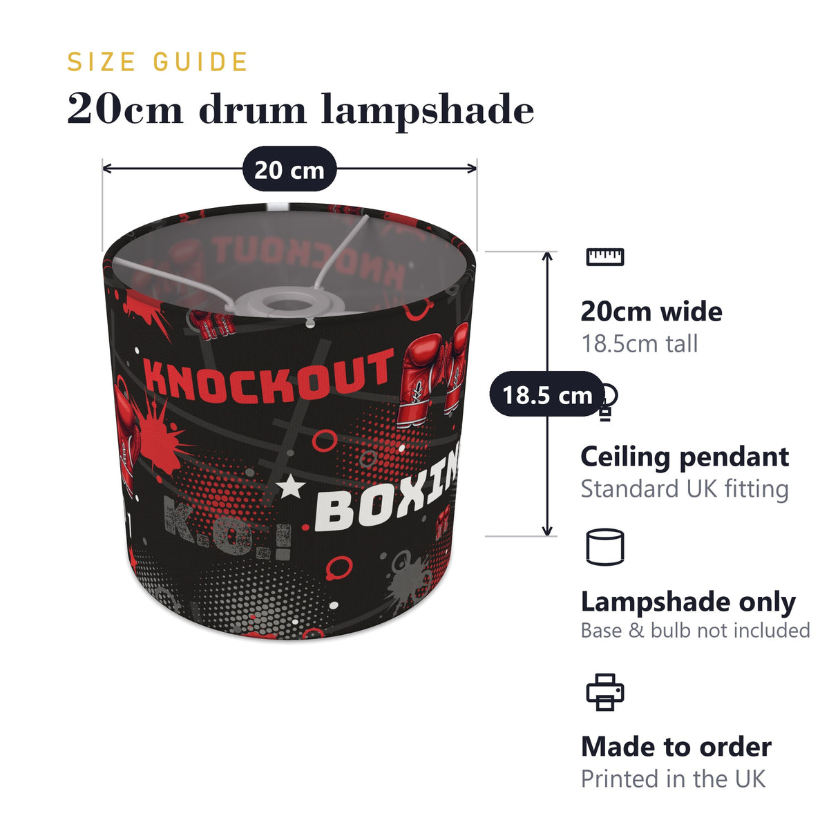 Black Knockout Boxing II lampshade - 20cm x 18.5cm Ceiling - photo 7