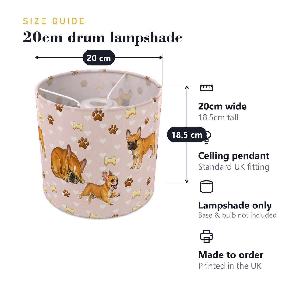 Blush French Bulldog Love II lampshade - 20cm x 18.5cm Ceiling - photo 7