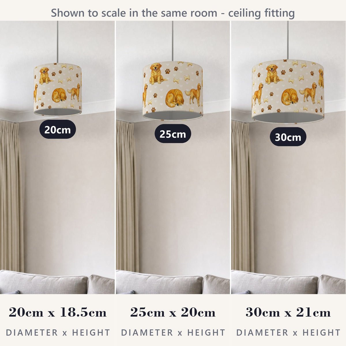 Cream Golden Retriever Love II lampshade - 20cm x 18.5cm Ceiling - photo 4