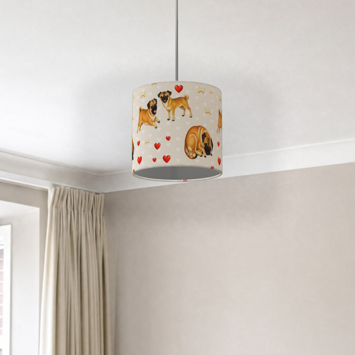 Cream Pug Love II lampshade - 20cm x 18.5cm Ceiling - photo 2
