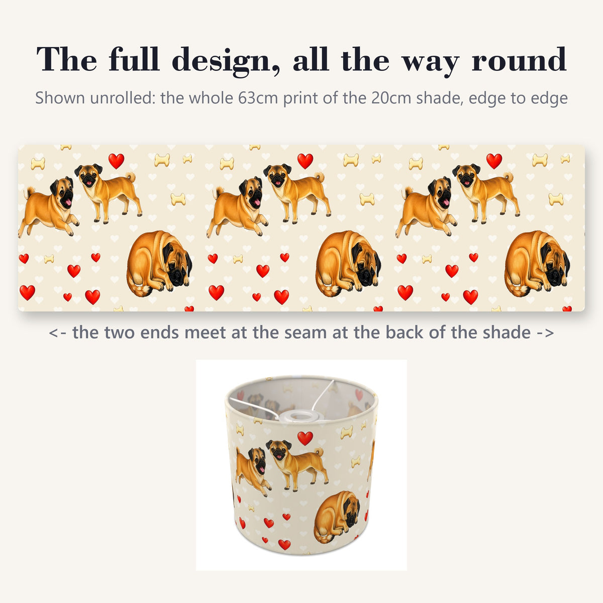Cream Pug Love II lampshade - 20cm x 18.5cm Ceiling - photo 9