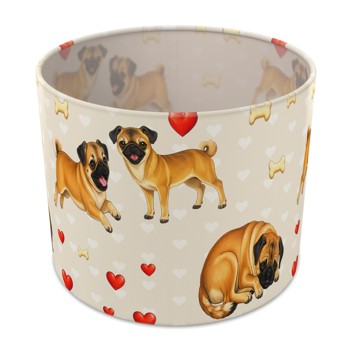 Cream Pug Love II lampshade - 25cm x 20cm Table