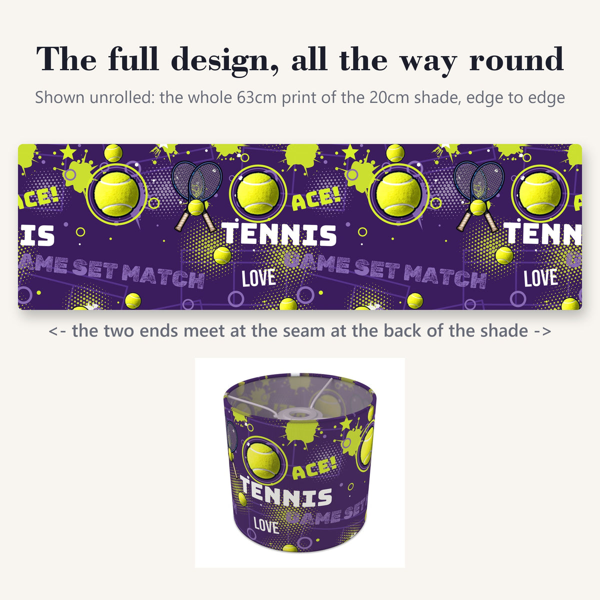 Purple Tennis Ace II lampshade - 20cm x 18.5cm Ceiling - photo 9