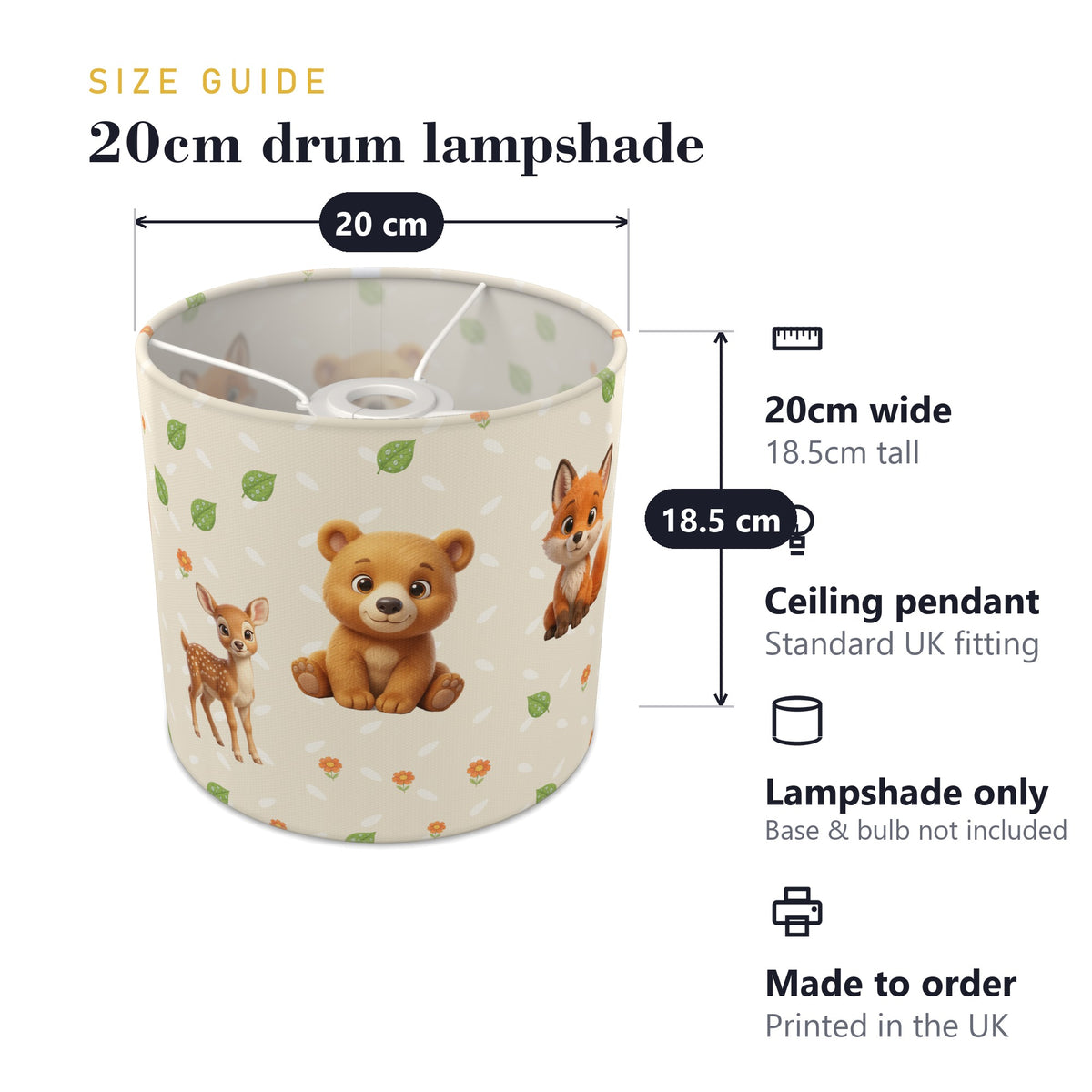 Cream Baby Woodland Friends II lampshade - 20cm x 18.5cm Ceiling - photo 7