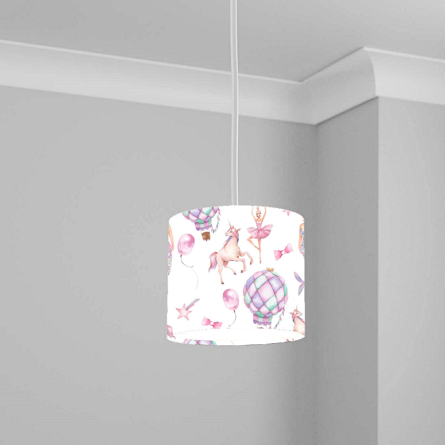 Pink Unicorn and Hot Air Balloon Ceiling Lampshade Lightshade for Nursery - 20cm x 18.5cm