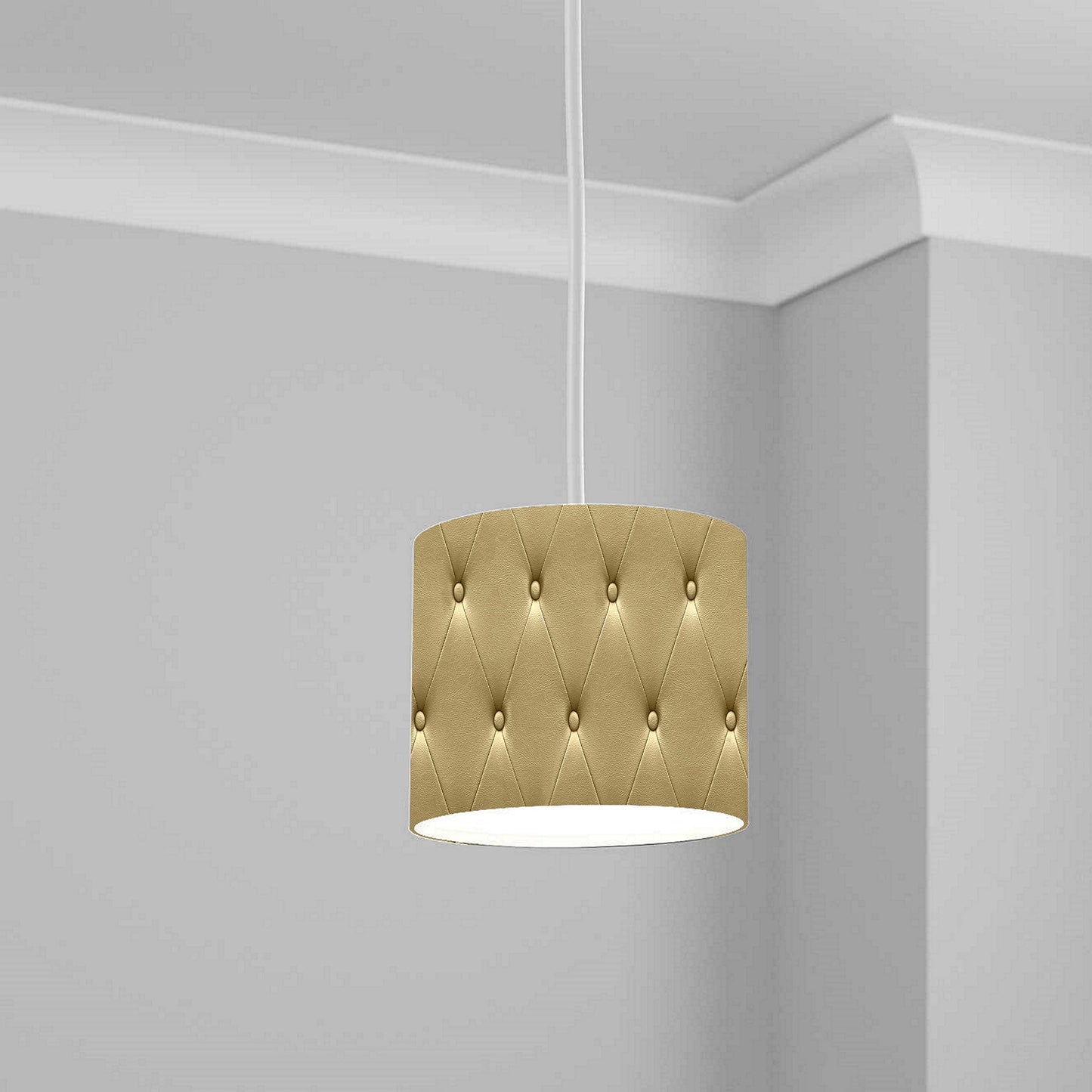 Gold Tufted Leather Effect Ceiling Lampshade Lightshade for Room - 20cm x 18.5cm