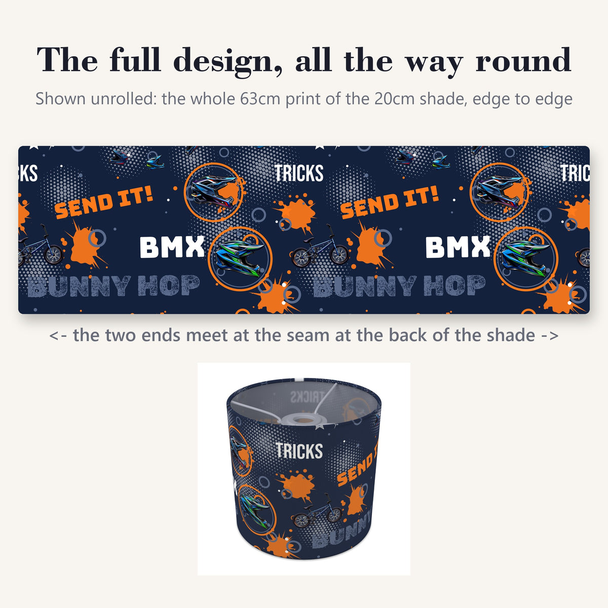 Navy And Orange BMX II lampshade - 20cm x 18.5cm Ceiling - photo 9