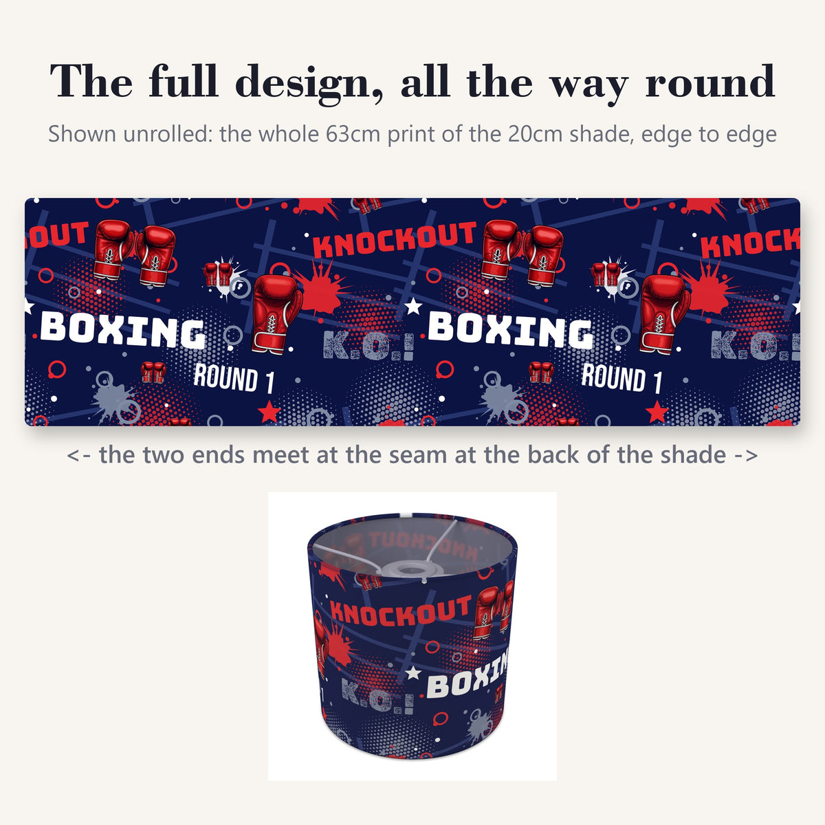 Navy Knockout Boxing II lampshade - 20cm x 18.5cm Ceiling - photo 9