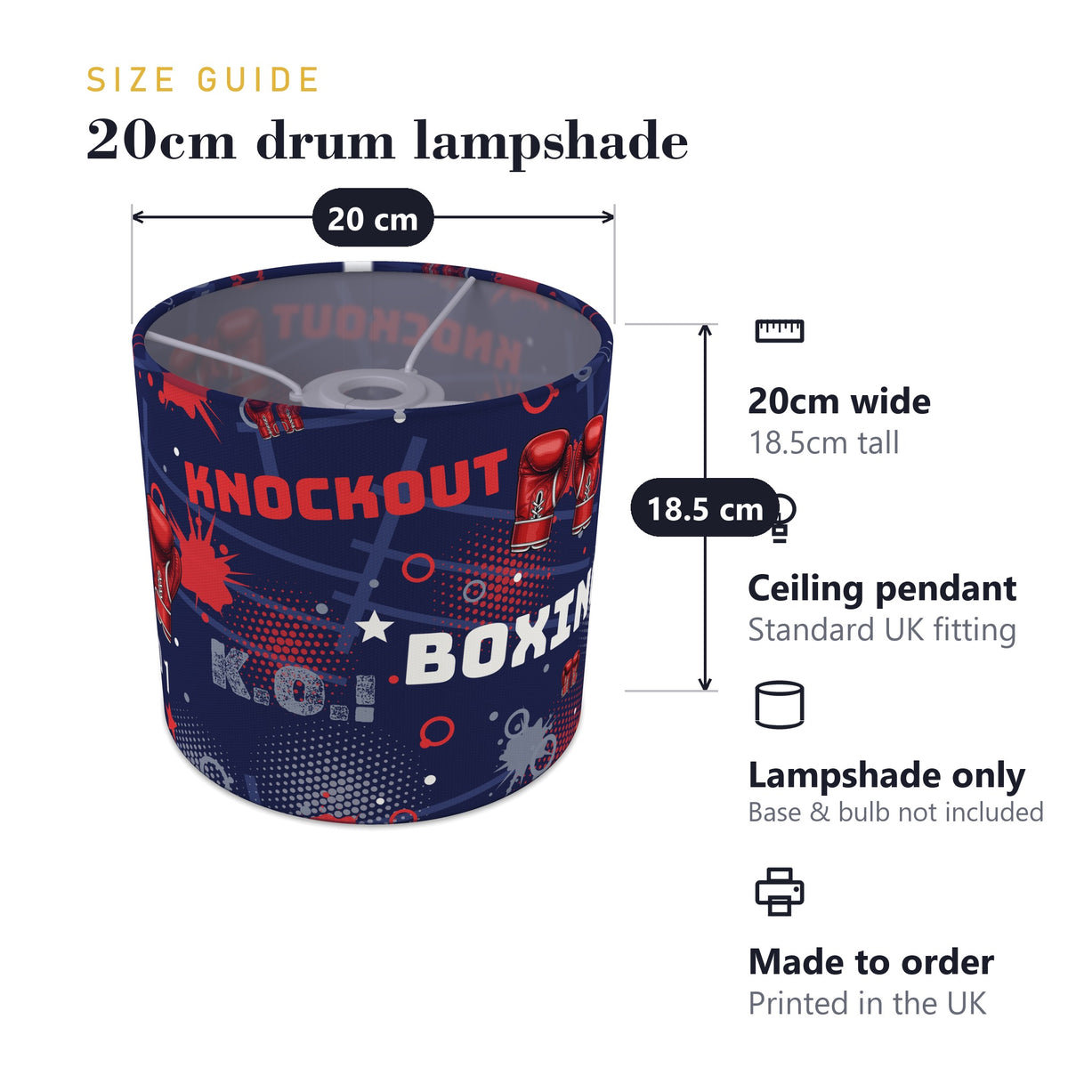 Navy Knockout Boxing II lampshade - 20cm x 18.5cm Ceiling - photo 7