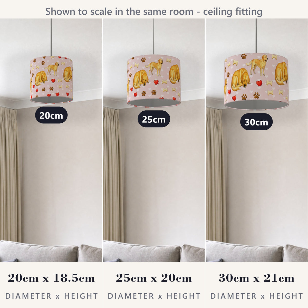 Blush Labrador Love II lampshade - 20cm x 18.5cm Ceiling - photo 4