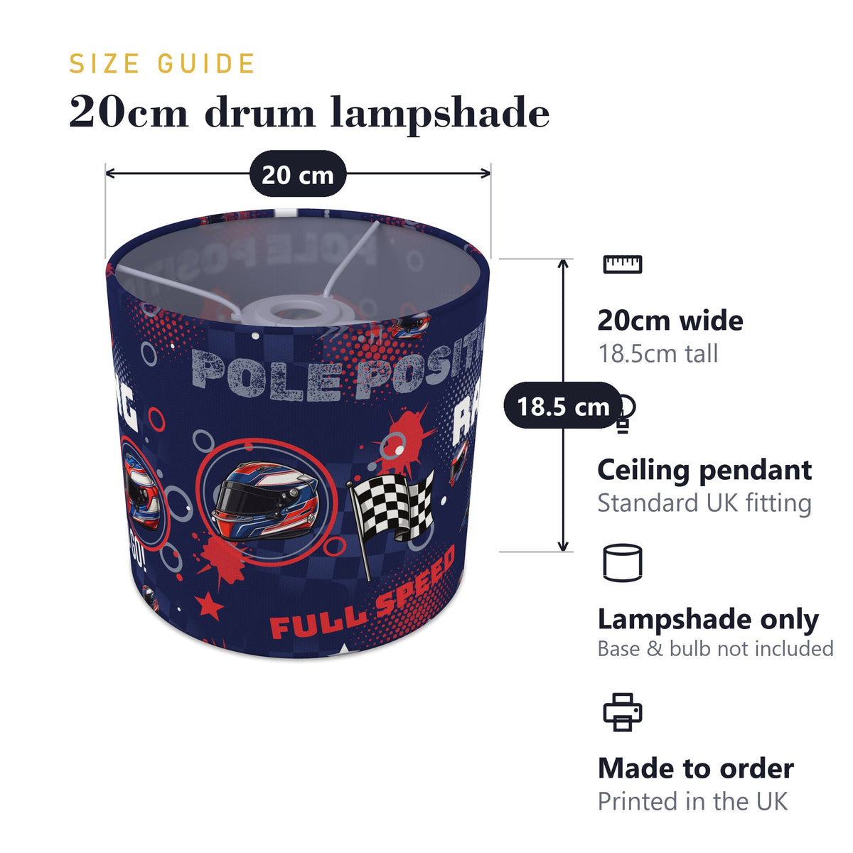 Navy Pole Position II lampshade - 20cm x 18.5cm Ceiling - photo 7